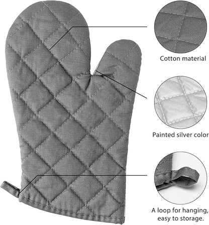 GROBRO7 6Pcs Cotton Oven Mitts and Pot Holders Set Durable Hot Pads Machine Washable BBQ Gloves Heat Resistant Pocket Pot Holder with Hanging Loop for Safe Kitchen Baking Cooking Grilling Grey - Image 3