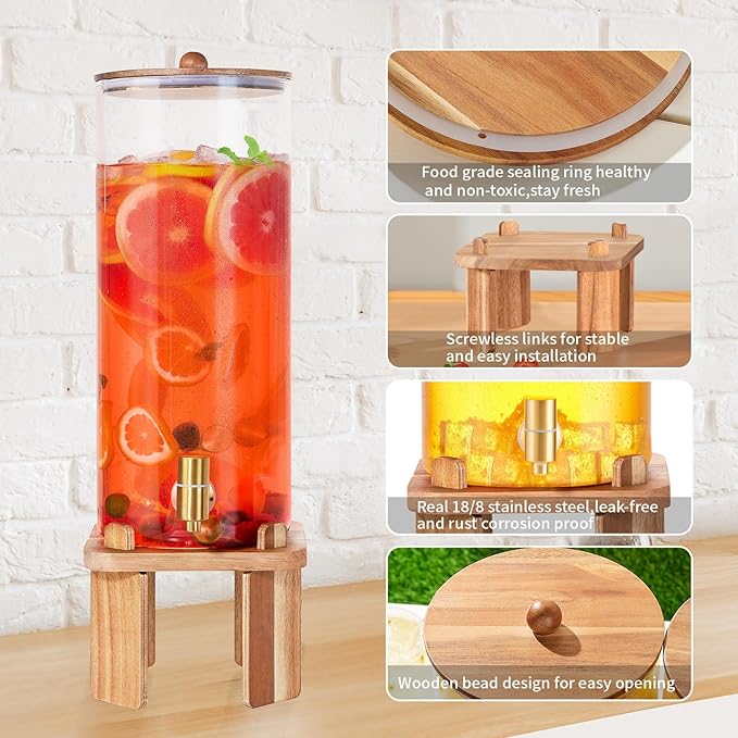 2 Gallon Large Drink Dispenser for Parties,Glass Beverage Dispenser with Stand,Glass Water Dispenser with Airtight Valve,Lemonade Dispenser for Fridge,Water, Juice,Punch,Cocktails,Ice Tea & Sun Tea-8L - Image 3