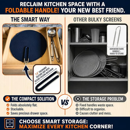 Silicone Splatter Screen for Frying Pan, 13” Navy – Grease & Oil Splatter Guard, Heat Resistant, Dishwasher Safe, Foldable Handle with Sleeves – Splash Guard Fits 10–12” Pans, Most 13” Skillets - Image 3