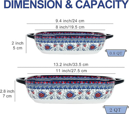 Ceramic Casserole Dishes for Oven, Hand-painted Polish Pottery Baking Dish Set of 2, 0.8QT / 2QT Porcelain Casserole Dishes with Handles, Baking Pan Lasagna Pan, Gift for Family/Friend (Blue) - Image 4