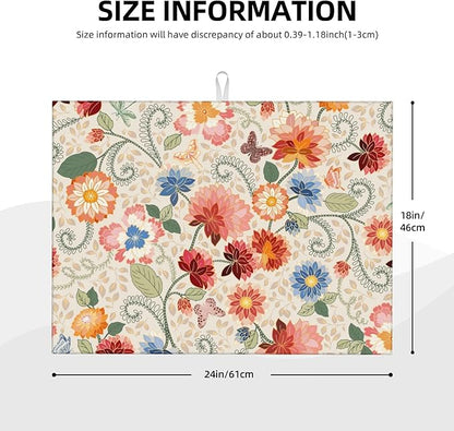 Mandala Flowers Dish Drying Mat 18x24 Inch, Microfiber Absorbent Fast Dry Mat Colorful Floral Large Dish Mat Drying Kitchen Mat, Kitchen Drying Pad for Kitchen Counter Coffee Bar Decor Gifts