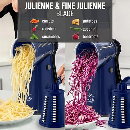 Zulay Kitchen Rotary Cheese Grater 5 Blade Cheese Shredder - Manual Hand Crank Cheese Grater With Reinforced Suction & 5 Interchangeable Drums - Easy to Use, Vegetable Chopper Round Mandoline Slicer - Image 6