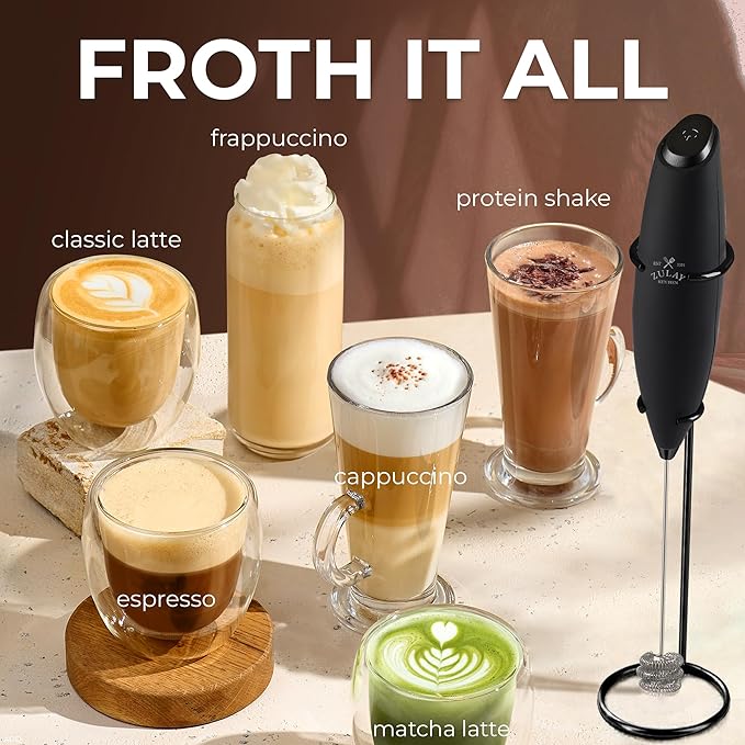 Zulay Kitchen Patented Tornado Triple Whisk Milk Frother with 4 Duracell Batteries – Handheld Foam Maker for Coffee, Lattes, Matcha & Hot Chocolate – Rich, Creamy Froth in Seconds - Executive Black - Image 5