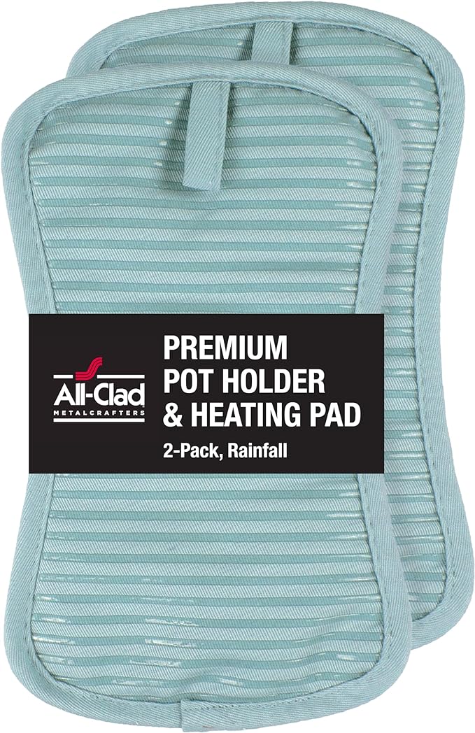 All-Clad Premium Pot Holder & Heating Pad, (2-Pack) Heat Resistant to 500 Degrees, 100% Cotton 10"x6.25" for Kitchen and Barbeque, Rainfall by All-Clad