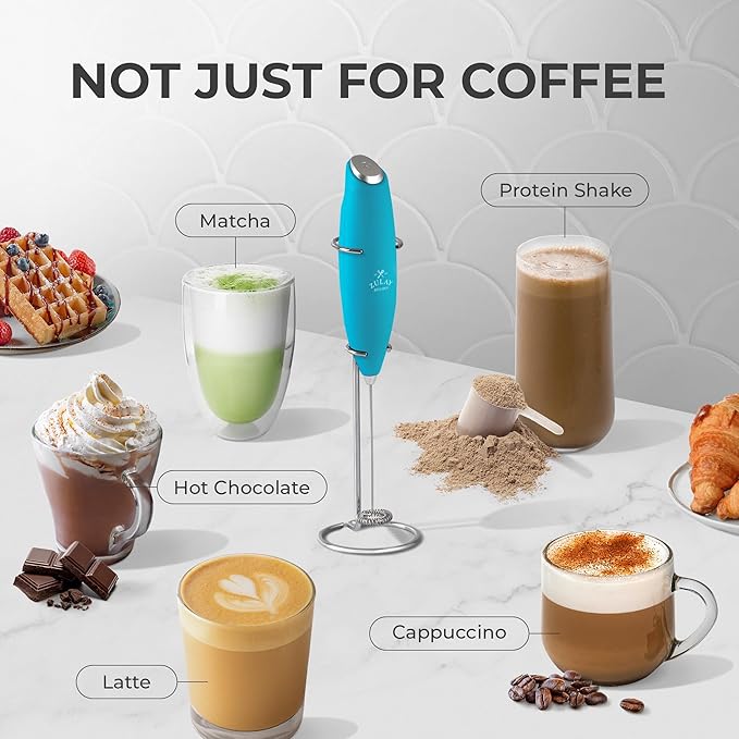 Zulay Kitchen Powerful Milk Frother Wand With 4 AA Duracell Batteries - Ultra Fast Handheld Drink Mixer - Electric Whisk Foam Maker for Coffee, Lattes, Cappuccino, Matcha & Creamer - Blue Teal - Image 3