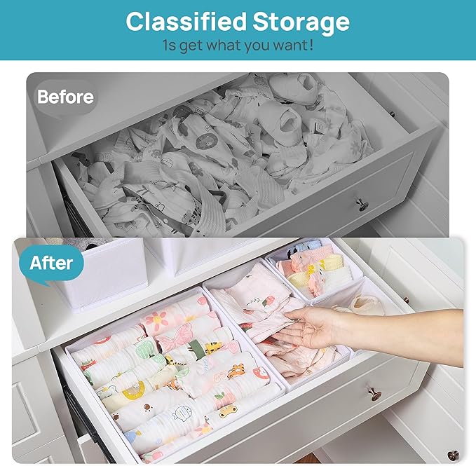 Vtopmart 12 Pack Baby Clothes Organizer, Dresser Drawer Organizer for Baby Clothing, Foldable Fabric Closet Drawer Storage Bins, Nursery Dresser Dividers for Bra, Socks, Ties, Scarf - Image 5