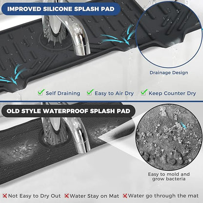 2 Pcs Silicone Faucet Handle Drip Catcher Tray Mat, 2 in 1 Dish Soap Sponge Holder for Kitchen Sink & Sink Splash Guard, Silicone Faucet Mat Drying Mat for Kitchen Sink Accessories, Counter, Bathroom - Image 8