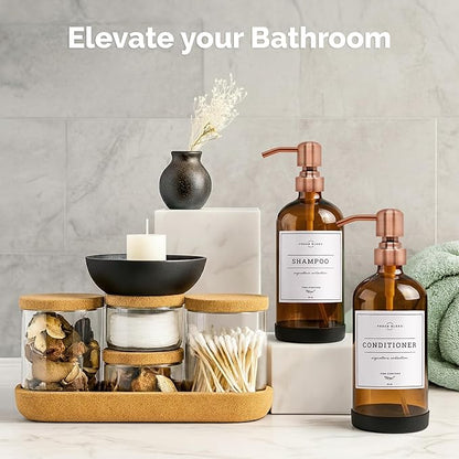 Vine Creations Amber Glass Soap Dispenser, 2 Pack Kitchen Soap Dispenser Set with Stainless Steel Pump, 16 oz Dish Soap and Hand Soap Dispensers for Bathroom with Waterproof Labels - Image 2