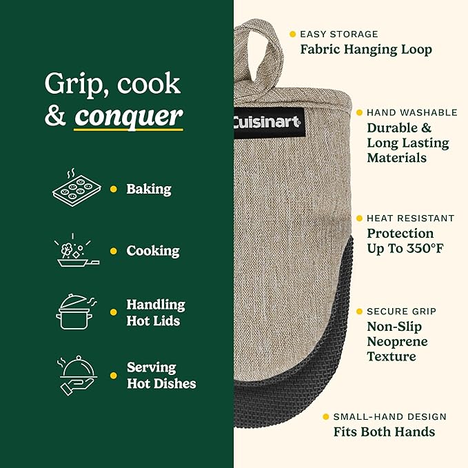Cuisinart Mini Oven Mitts – 5.5” x 7” Heat-Resistant Kitchen Mitts for Oven with Non-Slip Neoprene Palm, Cotton Filling, and Fabric Loop – Durable Oven Mitt Set for Cooking & Baking (Chambray) - Image 5
