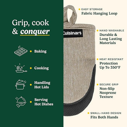 Cuisinart Mini Oven Mitts – 5.5” x 7” Heat-Resistant Kitchen Mitts for Oven with Non-Slip Neoprene Palm, Cotton Filling, and Fabric Loop – Durable Oven Mitt Set for Cooking & Baking (Chambray) - Image 5