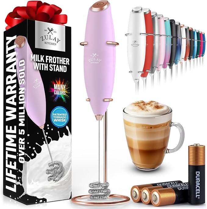 Zulay Kitchen Patented Tornado Triple Whisk Milk Frother with 4 Duracell Batteries – Handheld Foam Maker for Coffee, Lattes, Matcha & Hot Chocolate – Rich, Creamy Froth in Seconds - Rose Gold by ZulayKitchen