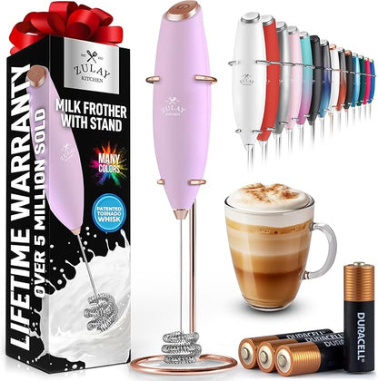 Zulay Kitchen Patented Tornado Triple Whisk Milk Frother with 4 Duracell Batteries – Handheld Foam Maker for Coffee, Lattes, Matcha & Hot Chocolate – Rich, Creamy Froth in Seconds - Rose Gold by ZulayKitchen
