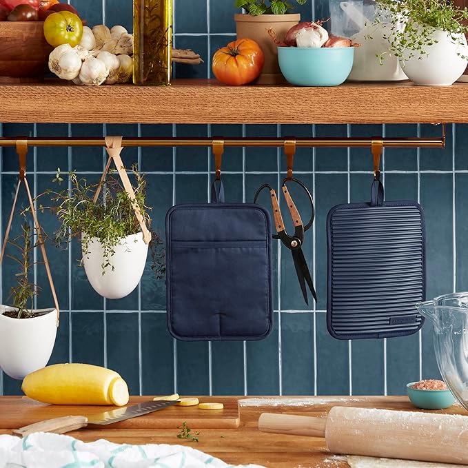 KitchenAid Ribbed Soft Silicone Pot Holder 2-Pack Set, Ink Blue, 7"x9" - Image 2