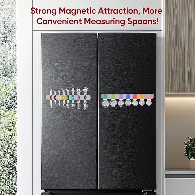 Magnetic Measuring Spoons Set with Strong N45 Magnets, Heavy Duty Stainless Steel Metal, Fits in Most Kitchen Spice Jars for Baking & Cooking, BPA Free, Multicolor - Image 2