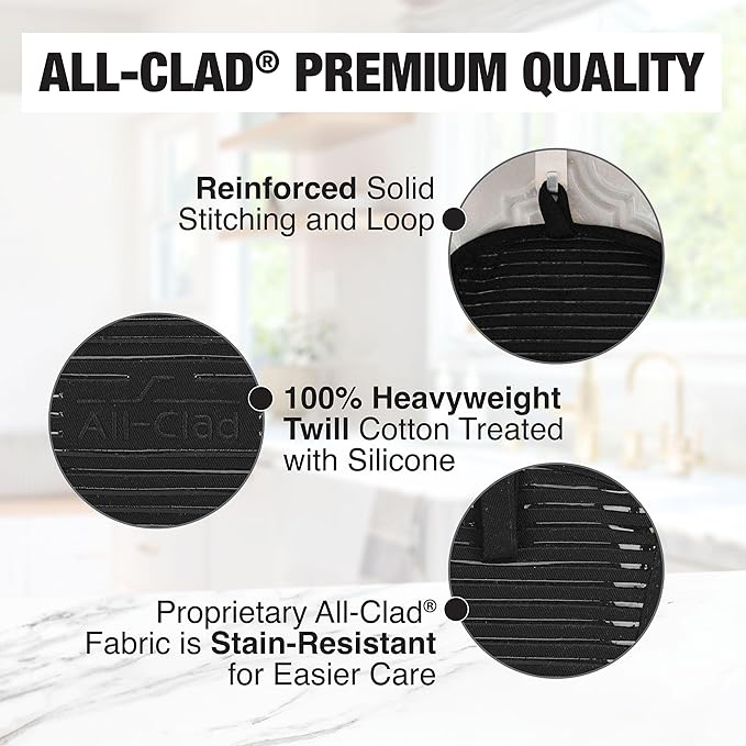 All-Clad Premium Pot Holder & Hot Pad: Heat Resistant to 500 Degrees - 100% Cotton, 10"x6.25" Hot Pad for Kitchen and Barbeque, (1-Pack), Black - Image 5