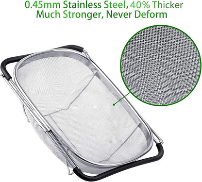 Tiawudi 6-Quart Large Over The Sink Colander, Heavy Duty 40% Thicker 18/8 Stainless Steel Fine Mesh Strainer Basket with Expandable Rubber Grip Handles - Strain, Drain, Rinse Fruits, Vegetables - Image 4