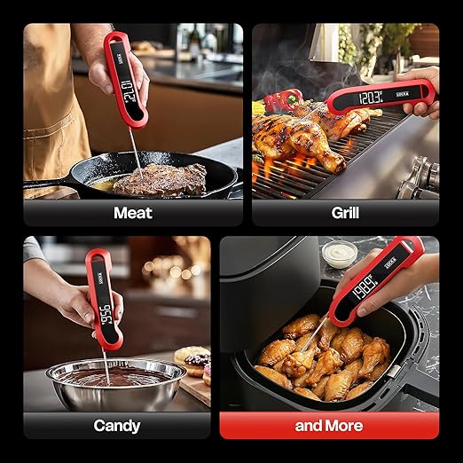 0.3 Sec Instant Read Meat Thermometer Digital for Cooking, ±0.5℉ Precision, Food Thermometer for Grilling, Air Fryer, Smoker, Candy, BBQ Essentials Accessories, Gifts for Him Men Dad Birthday, Red