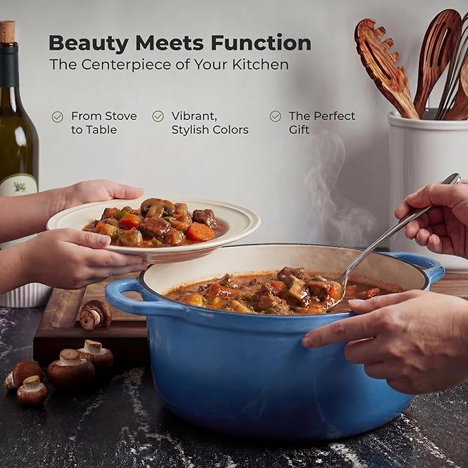 Zulay Kitchen 6 Quart Enameled Cast Iron Dutch Oven Pot with Lid – Premium Durability & Oven Safe up to 500°F – Heavy Duty Cookware Perfect for Bread Baking, Stews, Braising & Roasting - Aquamarine - Image 7