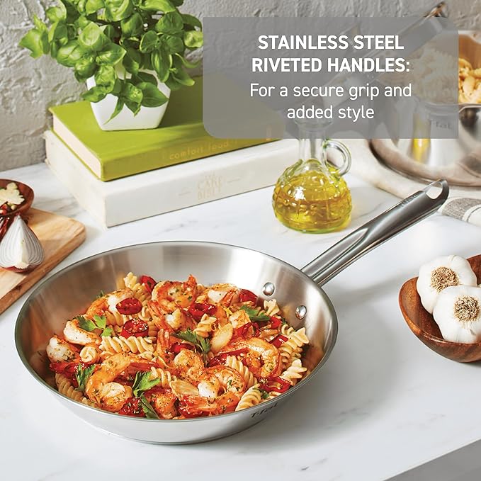 T-Fal Gourmet Stainless Steel Fry Pan 12.5 Inch Induction Compatible Skillet Pan, Fast and Even Heating, Oven Safe to 500F, Professional Grade Cookware for Home Chefs - Image 3
