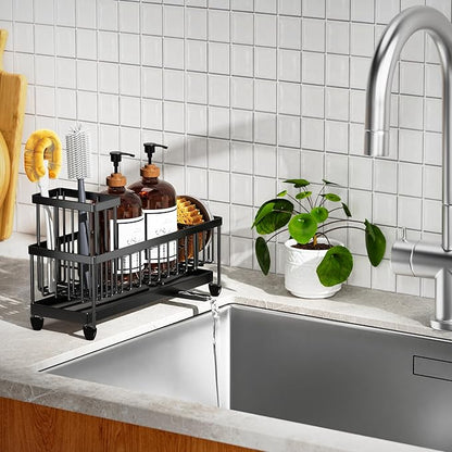Cisily Sponge Holder for Kitchen Sink, Sink Caddy Organizer with High Brush Holder, Kitchen Countertop Organizers and Storage Essentials, Rustproof 304 Stainless Steel (Black, 10.62″) - Image 7
