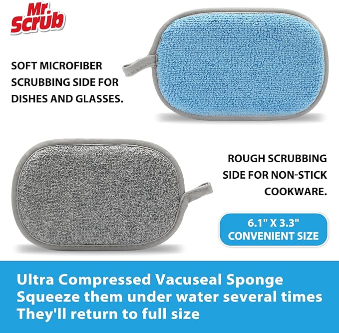 Sponges Kitchen Dish Sponge for Washing Dishes Cleaning Kitchen, All-Purpose, 3 Pack, Non Scratch, Rough Scrubbers Side for Non-Stick Cookware, Soft Microfiber Scrub Side for Dishes, Mr. Scrub - Image 4