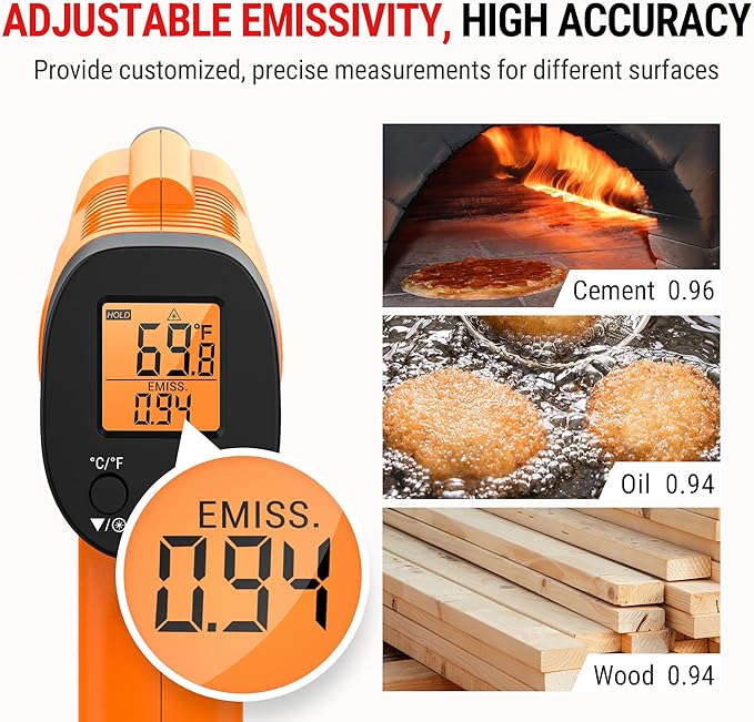 TempPro TP30 Infrared Thermometer Gun, Laser Thermometer for Cooking, Pizza Oven, Griddle, Engine, HVAC, Temperature Gun with Adjustable Emissivity & Max Measure -58°F ~1022°F (Previously ThermoPro) - Image 5