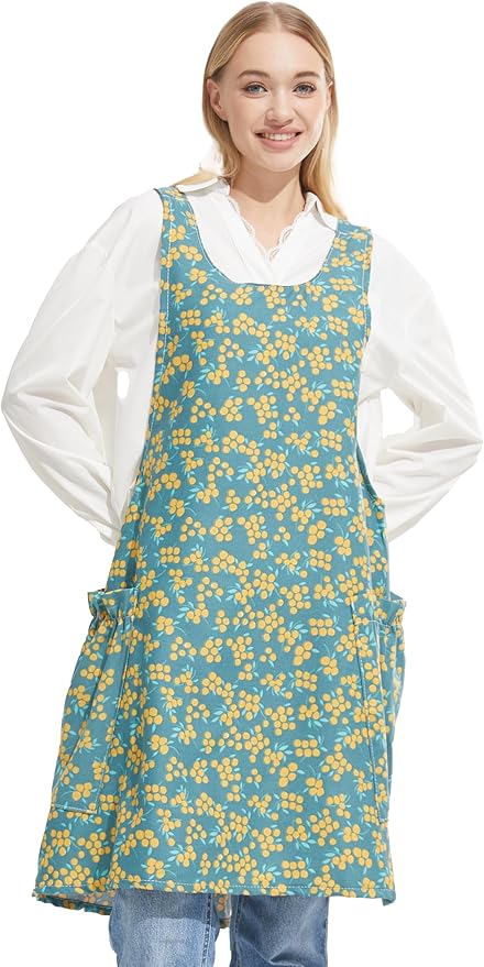 Cozy Adjustable Cross Back Aprons for Women with Pockets Cotton Linen Cooking Kitchen Baking
