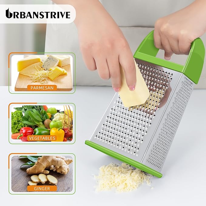 Urbanstrive Cheese Grater With Container, Professional Cheese Grater with Handle, Stainless Steel Graters for Kitchen Handheld, Box Grater with 4 Sides for Vegetables, Ginger, Potatoes (Green) - Image 4