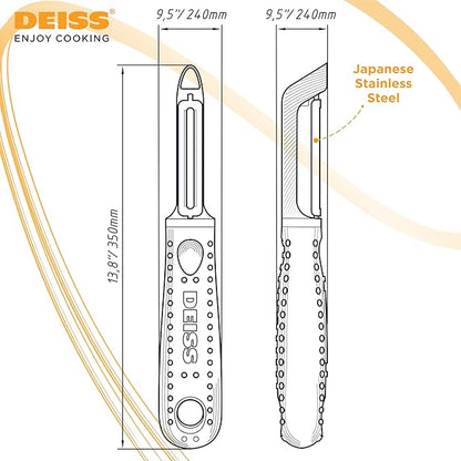 Deiss PRO Swivel Vegetable Peeler - Sharp Japan Stainless Steel Peeler With Easy Non-Slip Hand Grip, Potato Peelers For Kitchen, Fruit, Carrot, Apple, Veggie, Kiwi, Durable, Dishwasher Safe - Image 9