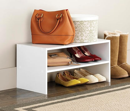 Whitmor Wood Stackable 2-Shelf Shoe Rack, White, 24 inches，2 Pack - Image 2