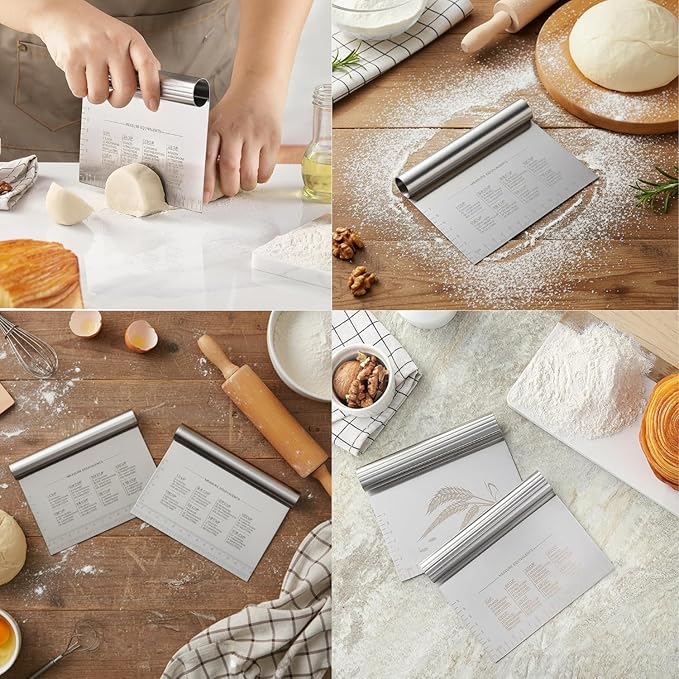 BOORIKA Dough Scraper & Bench Scraper Kitchen – Stainless Steel Sourdough Tools – Dough Cutter for Sourdough Bread, Pizza, and Flat Top Griddles – Chef Approved (Silver) - Image 3