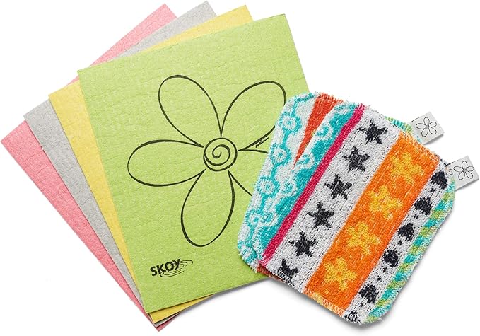 Skoy Bundle, 2-Pack Scrub, and 4-Pack Swedish Dishcloth, Reusable Cleaning Products for Kitchen and Household, Planet-Friendly, Dishwasher Safe Soft Scrub, Monochromatic Colors by Skoy