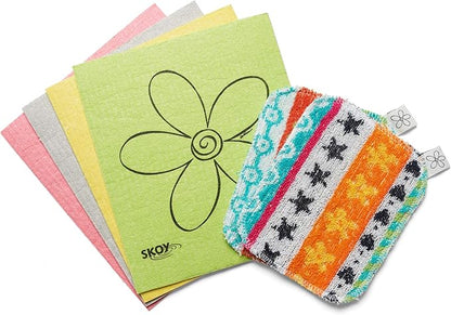 Skoy Bundle, 2-Pack Scrub, and 4-Pack Swedish Dishcloth, Reusable Cleaning Products for Kitchen and Household, Planet-Friendly, Dishwasher Safe Soft Scrub, Monochromatic Colors by Skoy