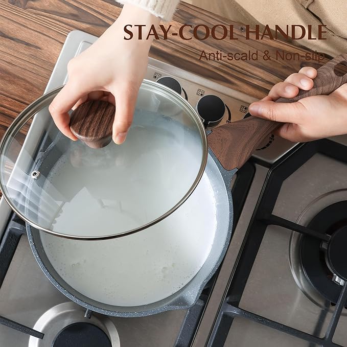 SENSARTE Nonstick Sauce Pan with Double Spout, 3.0 Quarts Swiss Granite Coating Sauce Pot with Lid Medium Kitchen Cooking Pot, Induction Comptable Saucepan, Free of Intentionally Added PFOA - Image 6