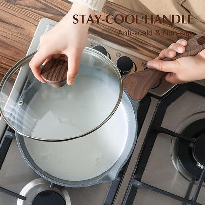 SENSARTE Nonstick Sauce Pan with Double Spout, 3.0 Quarts Swiss Granite Coating Sauce Pot with Lid Medium Kitchen Cooking Pot, Induction Comptable Saucepan, Free of Intentionally Added PFOA - Image 6