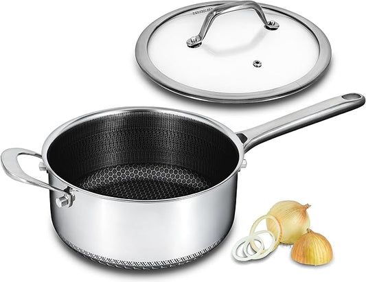Hybrid Nonstick 5 QT Stockpot with Lid Two Handles, Stainless Steel Stockpot with Honeycomb Texture,Compatible with All Cooktops,Dishwasher and Oven Safe