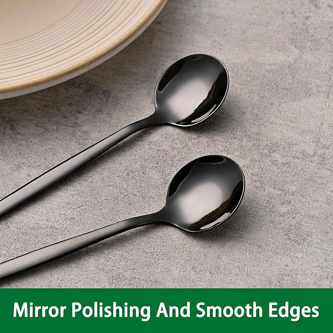 5.1 Inch Coffee & Tea Spoons,6-Piece Black Stainless Steel Dessert Spoons For Cafe,Black Espresso Spoon,Cute Small Demitasse Spoon - Image 4