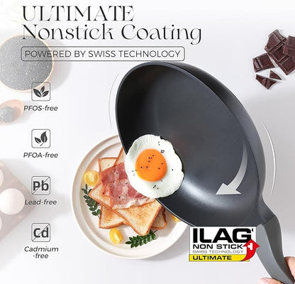 PRICUSIS Nonstick Frying Pan with Lid, 8/10 Inch Skillet with Stay Cool Handle, Fully Coated, Induction Compatible, 100% Dishwasher Safe, PTFE & PFOA Free（10 Inch, Black Sesame） - Image 3