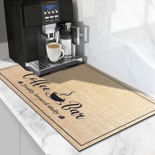 CooRug Absorbent Coffee Mat, Fashion Dish Drying Mat for Kitchen Counter Coffee Bar Accessories Espresso Machine Dish Rack 16" x 24" Beige by CooRug