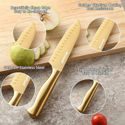 McCook® Kitchen Knife Sets, Golden Titanium Stainless Steel Knives Block Set with Built-in Sharpener - Image 4