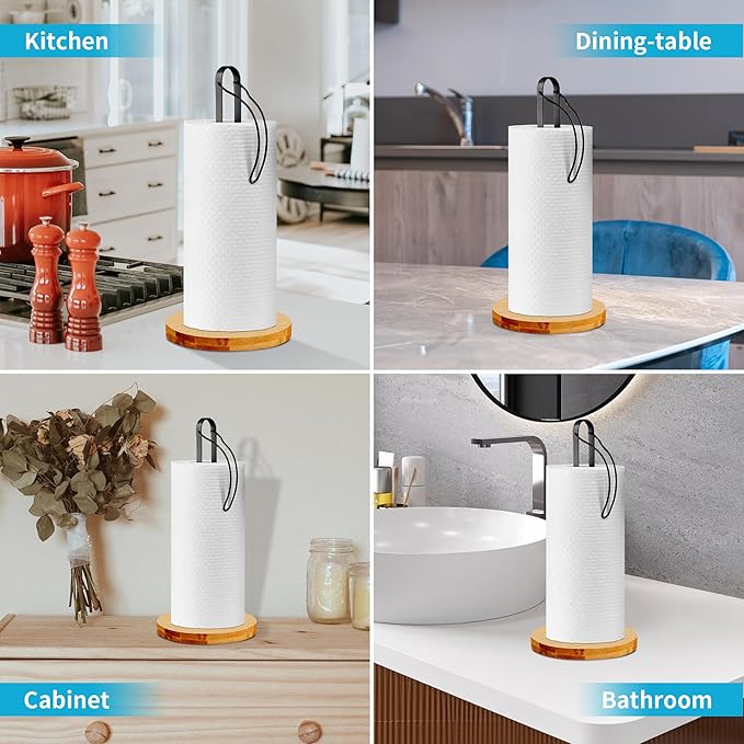 Wood Paper Towel Holder Countertop, TONLEA Kitchen Paper Towel Holder FreeStanding with Fixer for Kitchen and Bathroom Organization, Kitchen Roll Holder for Standard and Large Rolls - Image 6