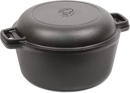 Commercial Chef 2-in-1 5-Qt. Dutch Oven with 10.25-Inch Skillet Lid, Pre-Seasoned Cast Iron, Works on All Cooktops Including Induction, Outdoor Cookware for Campfires or Grills, CHFL508 by CommercialChef