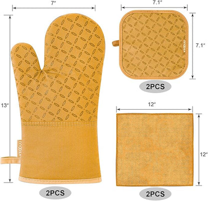 KEGOUU Oven Mitts and Pot Holders 6pcs Set, Kitchen Oven Glove High Heat Resistant 500 Degree Extra Long Oven Mitts and Potholder with Non-Slip Silicone Surface for Cooking （Orange） - Image 2