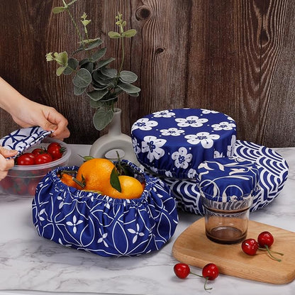 10Pcs Reusable Bowl Covers In 5 Size, Stretch Cloth Fabric Dish Cover Kitchen Storage Containers Lids for Fruits Food Leftover Dough Bread Proofing (Elegant style)