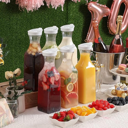 Plastic 50 Oz Water Carafe with Flip Top Lid, Set of 6 Square Base Clear Plastic Juice Container Pitcher - for Water, Iced Tea, Juice, Beverage, Lemonade, Milk and Mimosa Bar - HAND WASH ONLY - Image 6