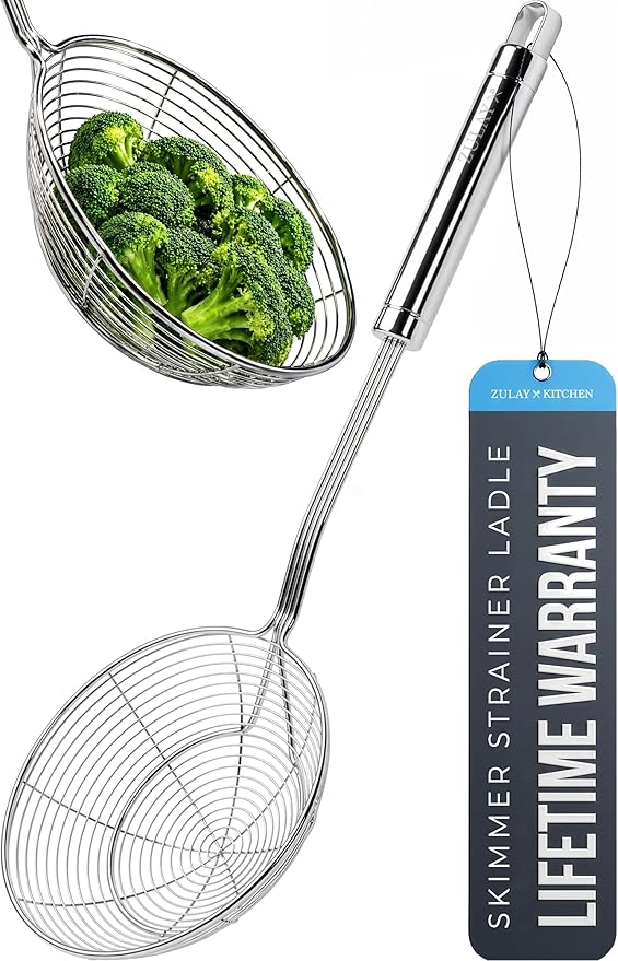 Zulay Kitchen Premium Stainless Steel Spider Skimmer 15.35” - Spider Kitchen Utensil with Premium Ergonomic Handles for Easy Use - Easy to Clean - Perfect for at Home Cooks & Chefs by ZulayKitchen