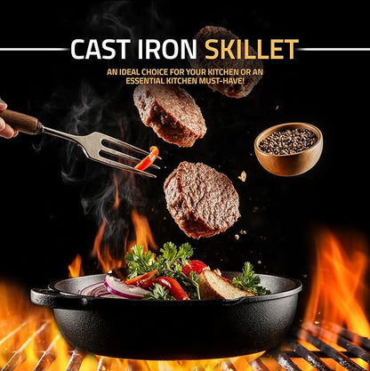 Utopia Kitchen Premium Cast Iron Skillets 12 Inch, Chef's Pan, Pre-Seasoned Frying Pan, Stovetop, Oven, Campfire and Grill Large Skillet, Even Heat Distribution Multipurpose Cast Iron Pan - Black - Image 7