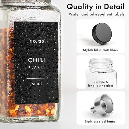 EDELHAUS Glass Spice Jars with Label and Black Lids (24 x 4oz) Spice Containers with 240 Labels, Shaker Inserts, Steel Funnel, Empty Square Empty Square Seasoning Organizer - Image 9