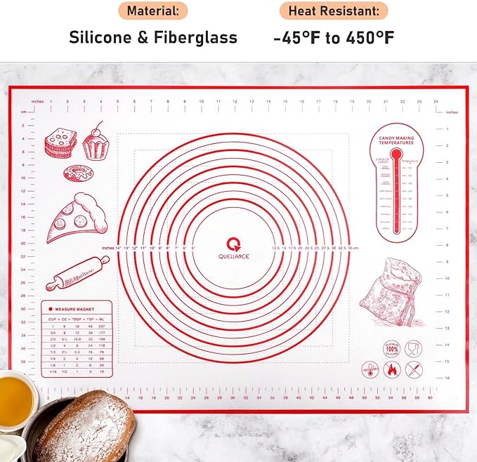 Silicone Baking Mat with Measurements, Pastry Mat for Rolling Out Dough Non-Slip Extra Large, Red, 20" x 28", Fondant Mat - Image 2