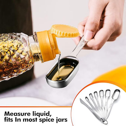 Rainspire Heavy Duty Measuring Spoons Set Stainless Steel, Metal Measuring Cups and Spoons Set for Dry or Liquid, Fits in Spice Jar, Home Gadgets Kitchen Gadgets, Set of 7 Including Leveler - Image 4